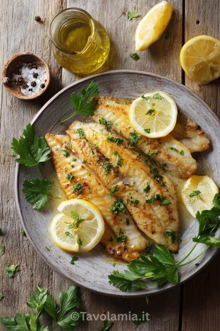 Ricetta per pesce persico servito con limone e prezzemolo fresco
