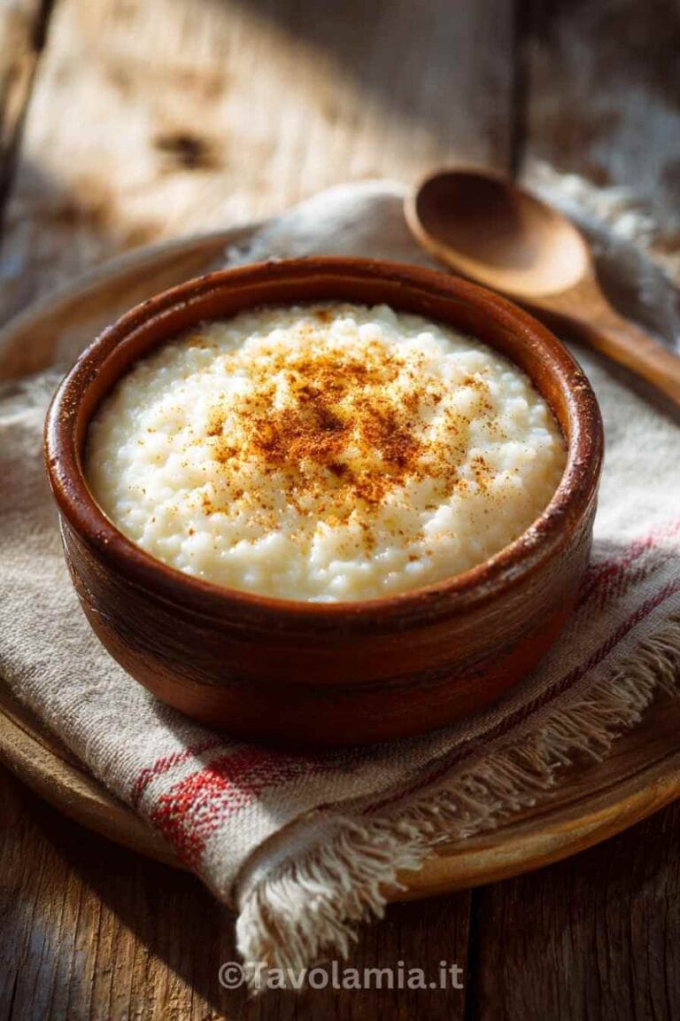 Ricetta Riso al latte cremoso servito in ciotola rustica