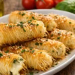 Ricette con pasta kataifi: involtini croccanti al forno con ripieno salato, serviti su piatto bianco