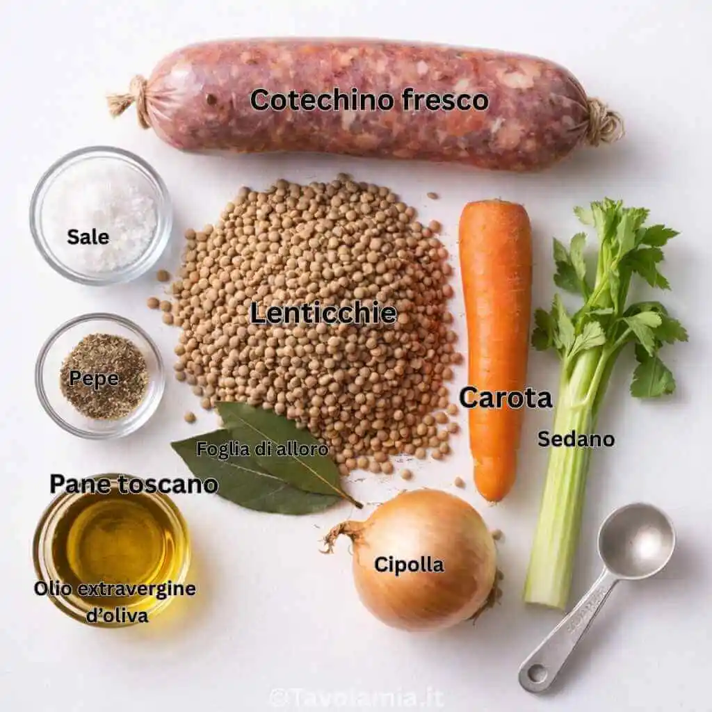 ingredienti Cotechino con lenticchie