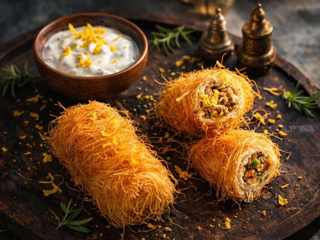 Pasta kataifi ripiena servita come esempio di cos’è pasta kataifi