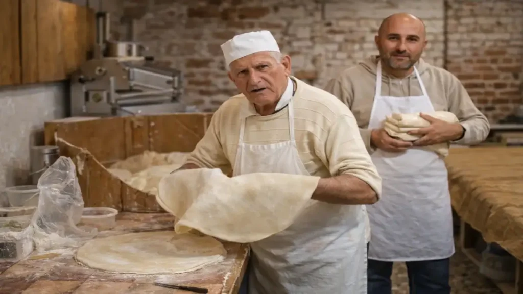Artigiani al lavoro nella preparazione tradizionale della pasta