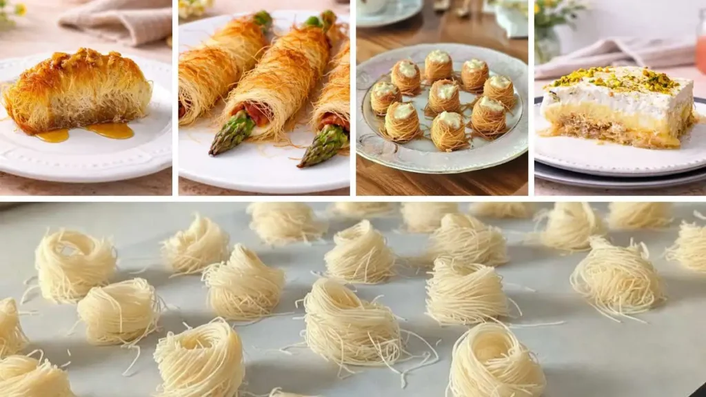 Piatti dolci e salati preparati con pasta kataifi