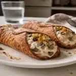 Cannoli siciliani fatti in casa con ricotta di pecora, pistacchi e gocce di cioccolato