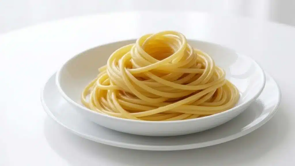 Spaghetti al dente serviti in un piatto bianco esempio di come cuocere la pasta correttamente