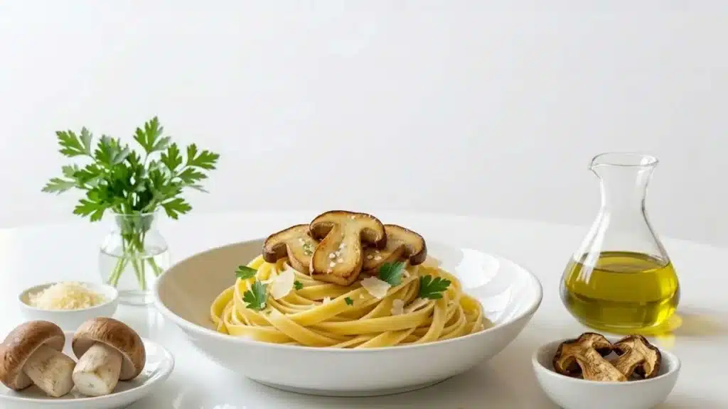 tagliatelle ai funghi porcini con porcini freschi parmigiano olio extravergine e pinoli